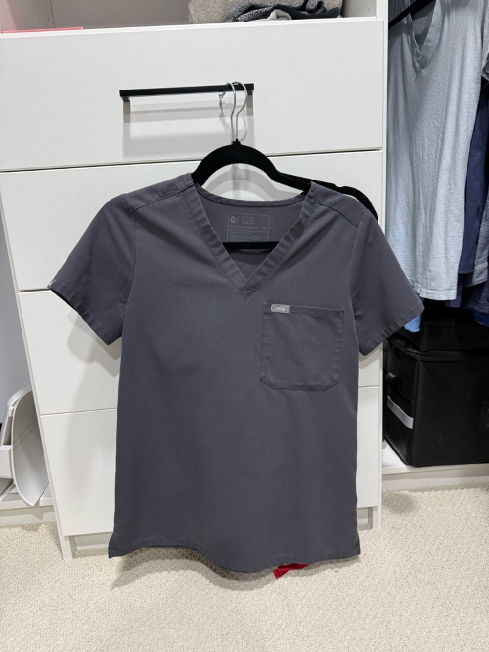 FIGS Women’s Charcoal V-Neck Scrub Top Limited Edition with Patch on Sleeve